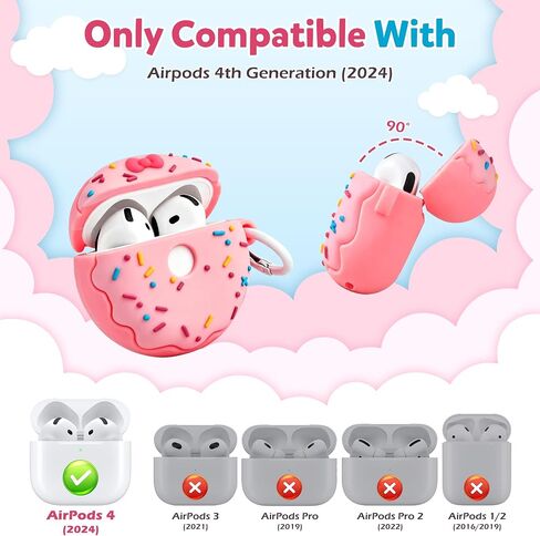 Aolcev for Airpods 4 Case 2024 with Keychain Cute Kawaii Case Cover Pink in Kuwait