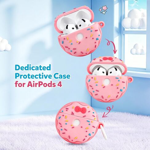 Aolcev for Airpods 4 Case 2024 with Keychain Cute Kawaii Case Cover Pink in Kuwait