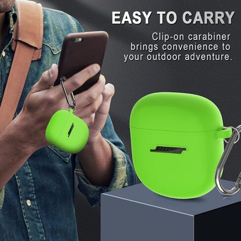 حافظة سيليكون لسماعات Bose QuietComfort Earbuds II (2022) وQuietComfort Ultra (2023)، غطاء واقٍ مقاوم للصدمات مع سلسلة مفاتيح للرجال والنساء (أخضر) in Kuwait