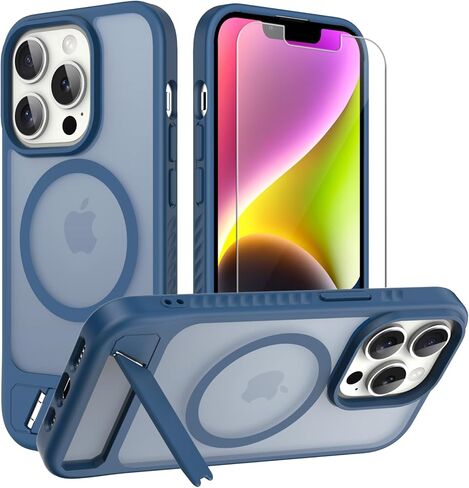 for iPhone 13 Pro case: [fit for Magsafe] Strong Magnetic & Invisible Stand, Military-Grade Drop Protection with Screen Protector, Adjustable Kickstand Frosted Translucent Matte Phone Case, Black in Saudi Arabia
