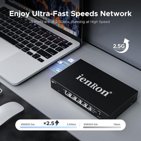 5 Port 2.5G Ethernet Switch, Unmanaged Multi-Gigabit Network Switch, 2.5Gb for Gaming, NAS, PC, Laptop, Smart TV, Plug & Play, Metal Housing,Fanless Design, Ethernet Splitter (Black) in Saudi Arabia