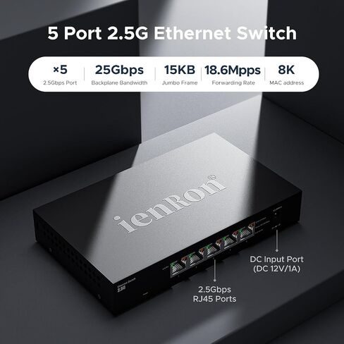 5 Port 2.5G Ethernet Switch, Unmanaged Multi-Gigabit Network Switch, 2.5Gb for Gaming, NAS, PC, Laptop, Smart TV, Plug & Play, Metal Housing,Fanless Design, Ethernet Splitter (Black) in Saudi Arabia