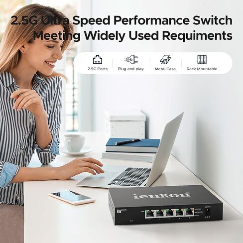 5 Port 2.5G Ethernet Switch, Unmanaged Multi-Gigabit Network Switch, 2.5Gb for Gaming, NAS, PC, Laptop, Smart TV, Plug & Play, Metal Housing,Fanless Design, Ethernet Splitter (Black) in Saudi Arabia