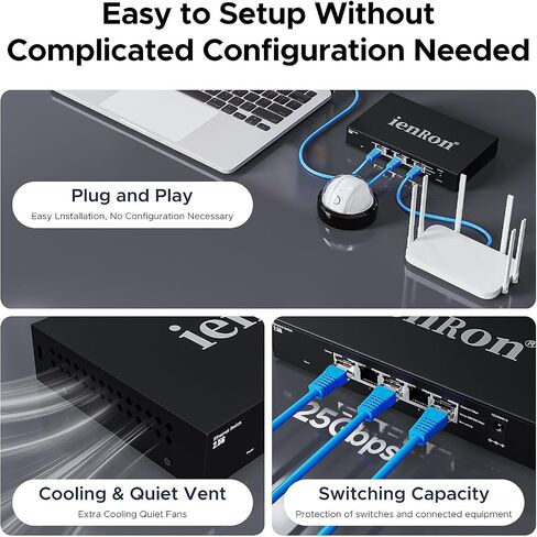 5 Port 2.5G Ethernet Switch, Unmanaged Multi-Gigabit Network Switch, 2.5Gb for Gaming, NAS, PC, Laptop, Smart TV, Plug & Play, Metal Housing,Fanless Design, Ethernet Splitter (Black) in Saudi Arabia