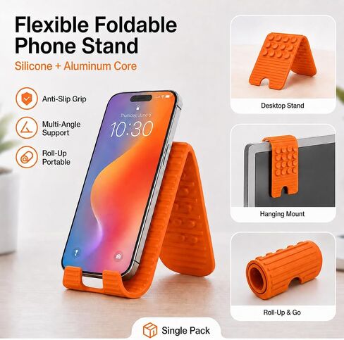 Silicone Foldable Phone Stand with Aluminum Core, Flexible Bendable Cell Phone Holder, Adjustable Anti-Slip Desk Stand for Phone Tablet, Portable Rollable Multi-Angle Stand for Desk, Bed, Travel in Saudi Arabia