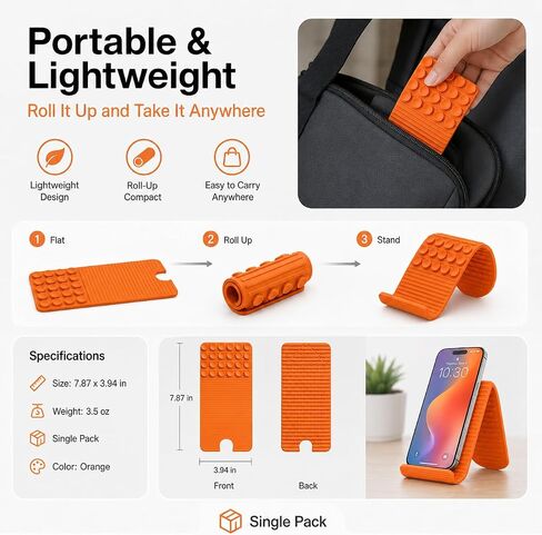Silicone Foldable Phone Stand with Aluminum Core, Flexible Bendable Cell Phone Holder, Adjustable Anti-Slip Desk Stand for Phone Tablet, Portable Rollable Multi-Angle Stand for Desk, Bed, Travel in Saudi Arabia