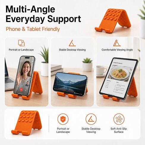 Silicone Foldable Phone Stand with Aluminum Core, Flexible Bendable Cell Phone Holder, Adjustable Anti-Slip Desk Stand for Phone Tablet, Portable Rollable Multi-Angle Stand for Desk, Bed, Travel in Saudi Arabia