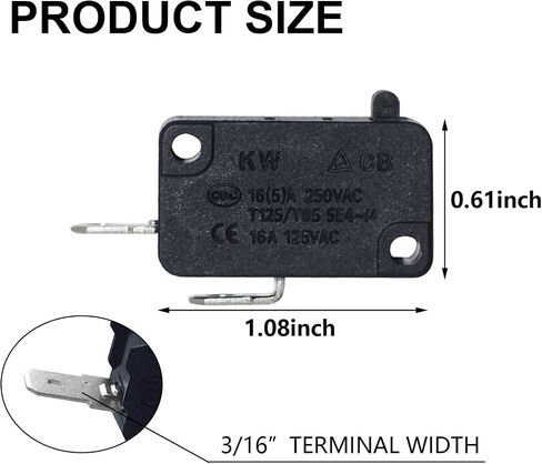 KW7-0 Micro Switch Replacement for Air Fryer XL, Power XL, Vortex, Microwave Oven,Induction Cooker-Normally Open, 16A 125V/250V, 2Pins 1NO 1NC in Saudi Arabia