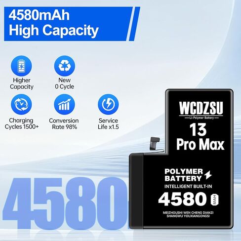 بطارية بديلة لجهاز iPhone 13 Pro Max 4580mAh بطارية جديدة ذات سعة عالية 0 دورة لجهاز iPhone 13 ProMax مع مجموعة أدوات إصلاح كاملة الموديل: A2484 A2641 A2644 A2645 A2643 in Kuwait