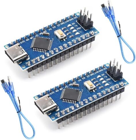 2PCS Nano V3.0 Development Board with USB Cable, ATmega328P Microcontroller, 5V 16MHz, Type-C/Micro USB Interface, Compatible with Arduino IDE for DIY Electronics, Robotics and STEM Projects in Kuwait
