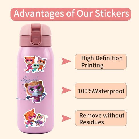 55pcs Kawaii Super Kitties Sticker for Girls Kids, Cute Cartoon Waterproof Vinyl Decal for Adult Teen Boy Girl Water Bottle Laptop Phone Skateboard Guitar Notebook Computer Luggage in Saudi Arabia