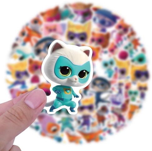 55pcs Kawaii Super Kitties Sticker for Girls Kids, Cute Cartoon Waterproof Vinyl Decal for Adult Teen Boy Girl Water Bottle Laptop Phone Skateboard Guitar Notebook Computer Luggage in Saudi Arabia