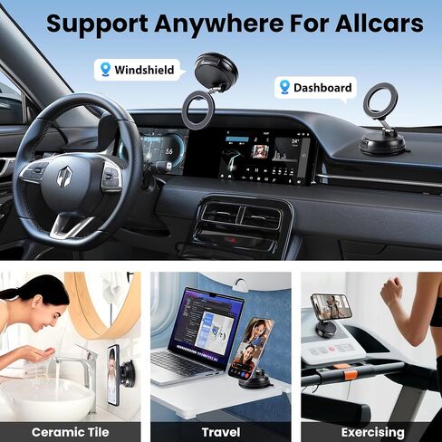 Magnetic Phone Holders for Your Car, Vacuum Car Phone Holder for Magsafe, Strong Suction and 360° Adjustable Foldable Car Phone Mount for iPhone 17 Pro Max 16 15 14 13 12 Plus & Android, Black in Saudi Arabia