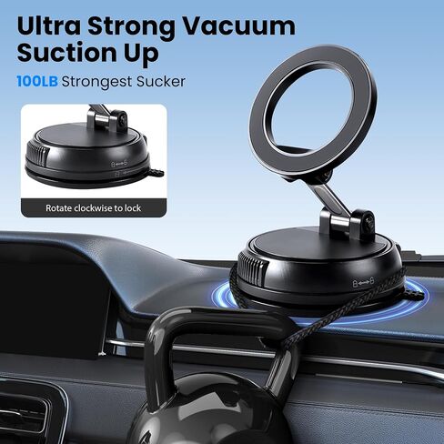 Magnetic Phone Holders for Your Car, Vacuum Car Phone Holder for Magsafe, Strong Suction and 360° Adjustable Foldable Car Phone Mount for iPhone 17 Pro Max 16 15 14 13 12 Plus & Android, Black in Saudi Arabia