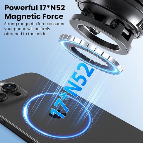 Magnetic Phone Holders for Your Car, Vacuum Car Phone Holder for Magsafe, Strong Suction and 360° Adjustable Foldable Car Phone Mount for iPhone 17 Pro Max 16 15 14 13 12 Plus & Android, Black in Saudi Arabia
