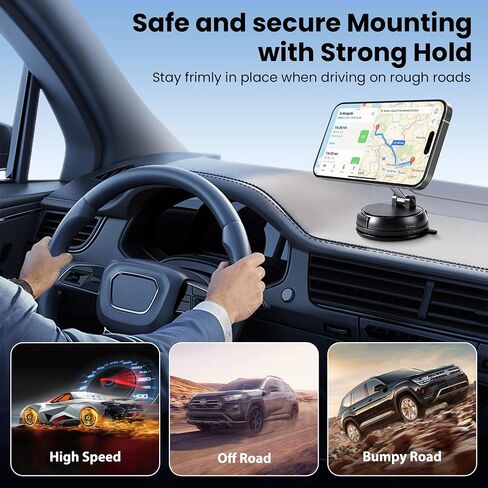 Magnetic Phone Holders for Your Car, Vacuum Car Phone Holder for Magsafe, Strong Suction and 360° Adjustable Foldable Car Phone Mount for iPhone 17 Pro Max 16 15 14 13 12 Plus & Android, Black in Saudi Arabia