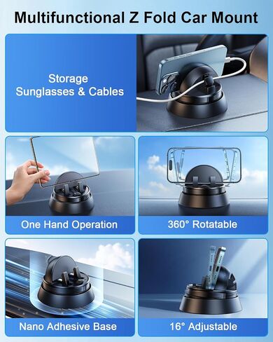 Z Fold 6 Accessories for Samsung Galaxy Z Fold 7 6 5 4 3 2 S25 Ultra, Upgraded 360 Rotatable Dash Phone Holder for Car iPhone 16 15 Pro Max Plus Mini Google Pixel 9 Pro Fold in Saudi Arabia