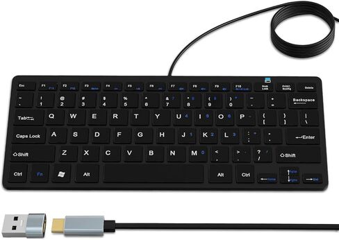 Ultra-Slim 78keys USB-C Mini Wired Keyboard with Media Hotkeys for Apple Mac Pro, MacBook 56Pro/ iMac, Air, Mac Mini, Laptop Computers, Windows Desktop PC 11/10/8/7, With USB-C to A OTG Adapter, Black in Saudi Arabia