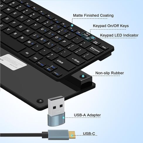 Ultra-Slim 78keys USB-C Mini Wired Keyboard with Media Hotkeys for Apple Mac Pro, MacBook 56Pro/ iMac, Air, Mac Mini, Laptop Computers, Windows Desktop PC 11/10/8/7, With USB-C to A OTG Adapter, Black in Saudi Arabia
