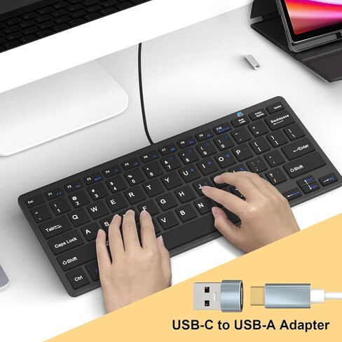 Ultra-Slim 78keys USB-C Mini Wired Keyboard with Media Hotkeys for Apple Mac Pro, MacBook 56Pro/ iMac, Air, Mac Mini, Laptop Computers, Windows Desktop PC 11/10/8/7, With USB-C to A OTG Adapter, Black in Saudi Arabia