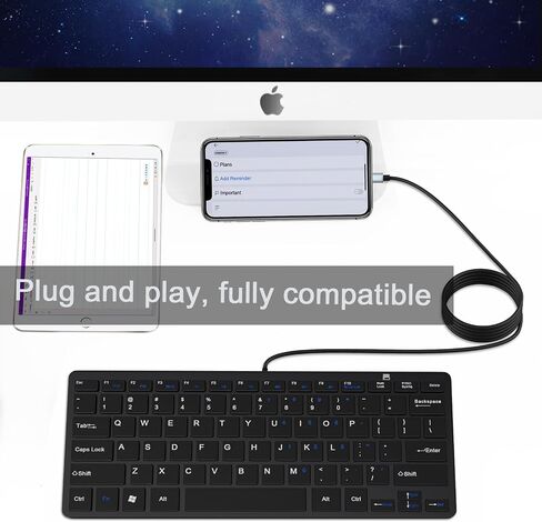 Ultra-Slim 78keys USB-C Mini Wired Keyboard with Media Hotkeys for Apple Mac Pro, MacBook 56Pro/ iMac, Air, Mac Mini, Laptop Computers, Windows Desktop PC 11/10/8/7, With USB-C to A OTG Adapter, Black in Saudi Arabia