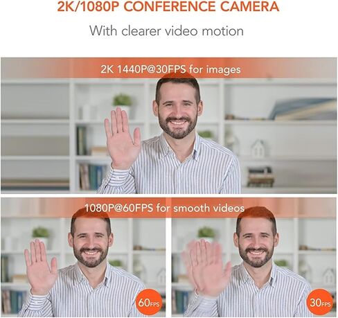 2K Webcam with Microphone, AutoFocus, Fill Light, Privacy Cover in Kuwait
