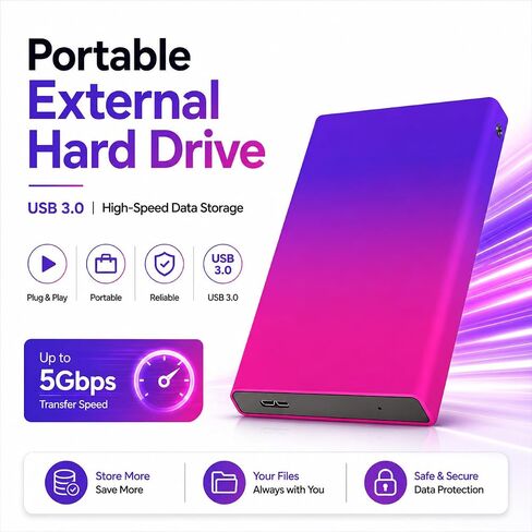 1TB Portable External Hard Drive, USB 3.0 Ultra Slim 2.5-Inch HDD in Kuwait