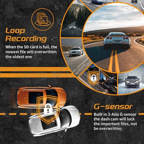 iiwey T1-pro Dash Cam Front and Rear Inside 3 Channel 1080P, Adjustable Lens Dash Camera for Cars with 8 IR Lamps Night Vision, Three Ways Triple Car Camera, Loop Recording, G-Sensor, Parking Monitor in Saudi Arabia