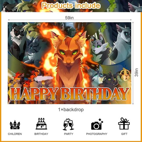 Warriors Cats Birthday Party Backdrop Photo Background Warriors Cats Birthday Party Decorations Banner Cartoon Cat Theme Photography Backdrop in Saudi Arabia