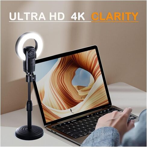 Webcam 4K Streaming AI Autofocus Ring Light Microphone Remote USB in Kuwait
