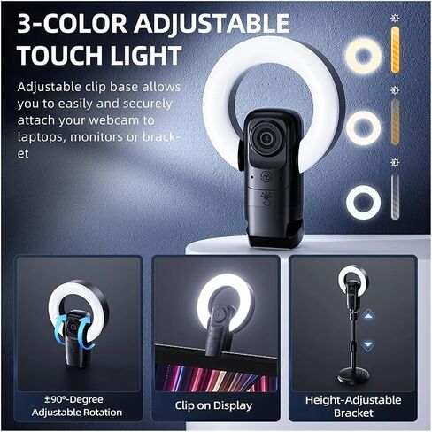 Webcam 4K Streaming AI Autofocus Ring Light Microphone Remote USB in Kuwait
