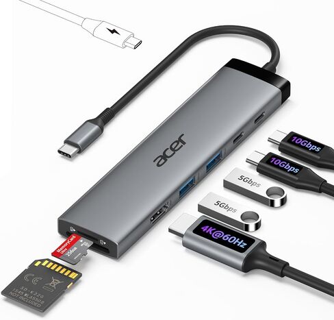 Acer 8 in 1 USB C Hub 10Gbps, USBC to HDMI Adapter 4K@60Hz for Laptop/Mac in Kuwait