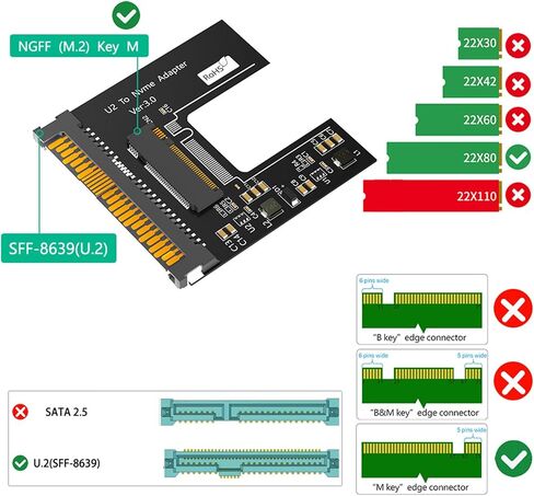 NVME HDDs to PCIe U.2 SFF-8639 2.5" Enclosure Case Box NVME HDDs to U.2 SFF-8639 Adapter Converters in Saudi Arabia