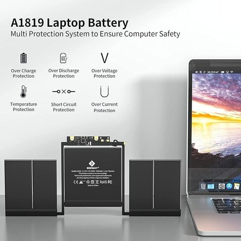 بطارية A1706، بطارية كمبيوتر محمول بديلة Egoway A1819 لجهاز MacBook Pro 13 بوصة Touch Bar A1706 (أواخر عام 2016، منتصف عام 2017)، EMC 3071 3163 [11.41 فولت/4320 مللي أمبير] in Kuwait