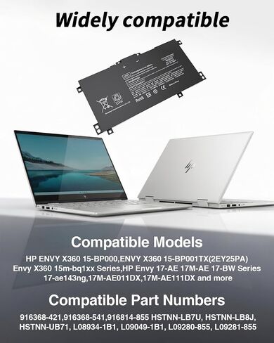 55.8Wh LK03XL Battery Replacement for hp Envy x360 Convertible 15m-bp1xx 15m-cn0xxx 15m-cp0xxx 15m-cn0011dx 15m-cn0012dx 15m-bp112dx 17m-ae0xx 17-bw 17m-ae111dx 916368-421 l09281-855 916814-855 11.55V in Kuwait