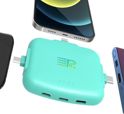 باور بانك صغير الحجم من Rush Charge Universe، شاحن محمول Lightning USB-C باللون الأزرق المخضر in Kuwait