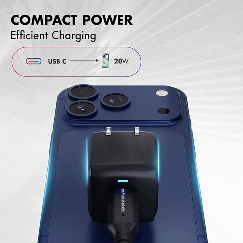 PD 20W GaN Charger, Wozoyo Type-C Fast Charger Compatible for iPhone 17/16/16 Pro Max/15 Series/iPad Pro, Smartphones & Tablets, QC 3.0,Compact Foldable Plug Design, Smart Power Delivery in Kuwait
