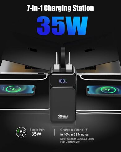 70000mAh Portable Charger, 35W Fast Charging Power Bank Built-in 3 Cables with 7 Ports, High Capacity Large External Battery Pack for iPhone,Galaxy,Steam Deck, Camping Travel Essentials in Kuwait