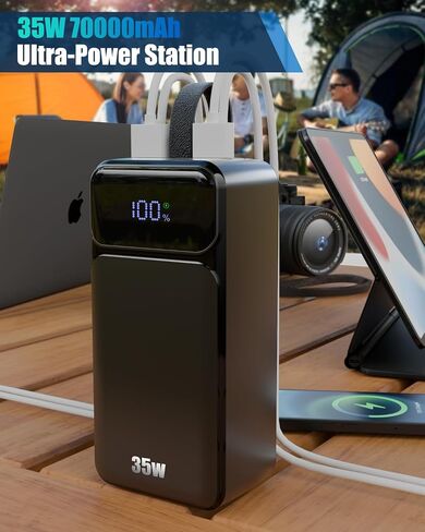 70000mAh Portable Charger, 35W Fast Charging Power Bank Built-in 3 Cables with 7 Ports, High Capacity Large External Battery Pack for iPhone,Galaxy,Steam Deck, Camping Travel Essentials in Kuwait