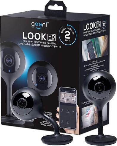 Geeni Look Indoor Smart Security Camera, 720p HD Surveillance with 2-Way Talk and Motion Sensor, Compatible with Alexa and Google Home, No Hub Required, Black (2 Pack) in Saudi Arabia