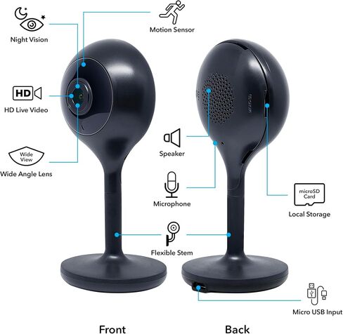 Geeni Look Indoor Smart Security Camera, 720p HD Surveillance with 2-Way Talk and Motion Sensor, Compatible with Alexa and Google Home, No Hub Required, Black (2 Pack) in Saudi Arabia