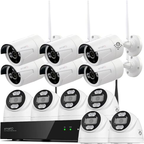 xmartO 16CH 12 Pcs Home Security Camera Kit, 6 * 2K HD Dome Camera and 6 * 2K 3MP Super HD WiFi Home Security Camera, 2-Way Audio, Night Vision, 24/7 Surveillance Camera, No Monthly Fee in Kuwait