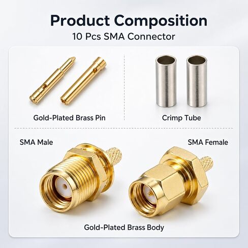 10Pcs SMA Connectors RG174 RG316 Solder SMA Coax Connectors Attachment in Kuwait