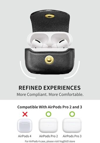 حافظة جلدية متينة لسماعات AirPods Pro 3 من VogDUO - حامل يدوي عالي التحمل مع حلقة حزام، جلد محبب بالكامل عالي الجودة، متوافق مع Apple AirPod Pro 3 (أسود) in Kuwait