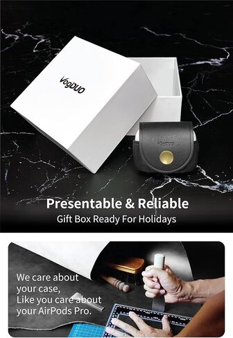 حافظة جلدية متينة لسماعات AirPods Pro 3 من VogDUO - حامل يدوي عالي التحمل مع حلقة حزام، جلد محبب بالكامل عالي الجودة، متوافق مع Apple AirPod Pro 3 (أسود) in Kuwait