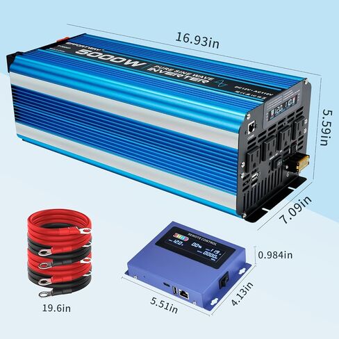 5000W Pure sine Wave Inverter DC 12V to AC 110V/120V Converter 10000w (Peak) with LCD Display Wireless/Wired Remote Control 4AC outlets 4USB and Hardwired AC.Ideal for RV Travel Off-Grid Solar Systems in Kuwait