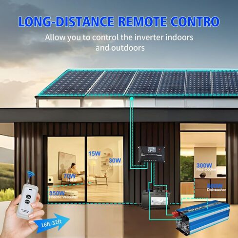 5000W Pure sine Wave Inverter DC 12V to AC 110V/120V Converter 10000w (Peak) with LCD Display Wireless/Wired Remote Control 4AC outlets 4USB and Hardwired AC.Ideal for RV Travel Off-Grid Solar Systems in Kuwait