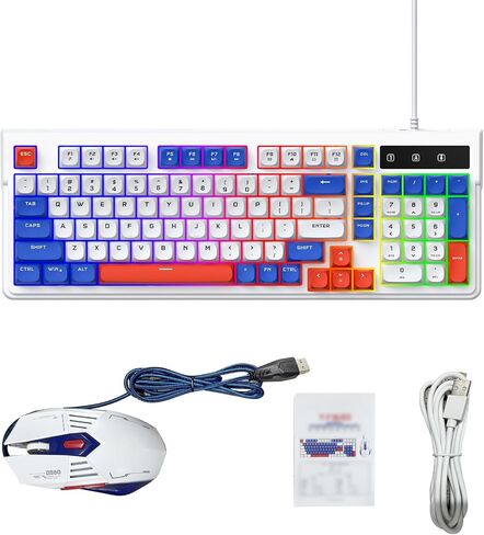 Wired Gaming Keyboard and Mouse Combo, 98 Keys RGB Backlit Keyboard with Multimedia Shortcut Keys, 4mm Travel, 50g Actuation Force, Ideal for PC Laptop Computer (Blue White) in Saudi Arabia
