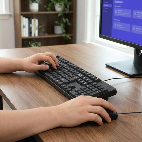 مجموعة لوحة مفاتيح وماوس سلكية بحجم كامل USB 104 مفاتيح ملحقات كمبيوتر هادئة لأجهزة الكمبيوتر المكتبية المكتبية باللون الأسود in Kuwait
