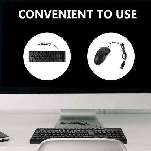 مجموعة لوحة مفاتيح وماوس سلكية بحجم كامل USB 104 مفاتيح ملحقات كمبيوتر هادئة لأجهزة الكمبيوتر المكتبية المكتبية باللون الأسود in Kuwait